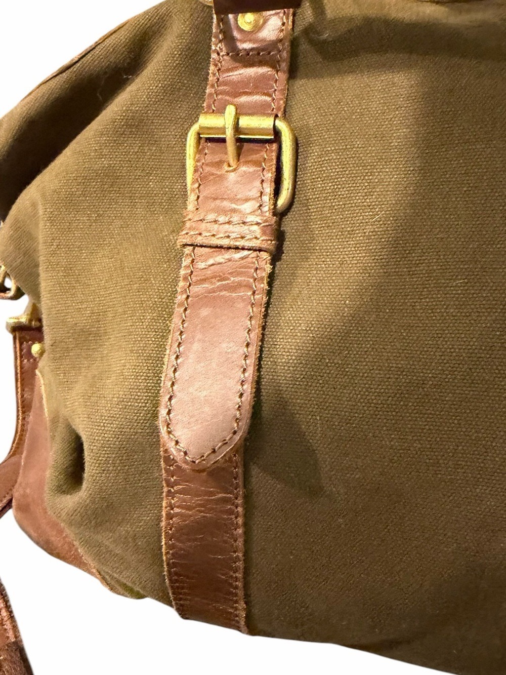 United By Blue Trafford Canvas Weekender Duffle Travel Bag Moss Green Leather - Picture 7 of 14